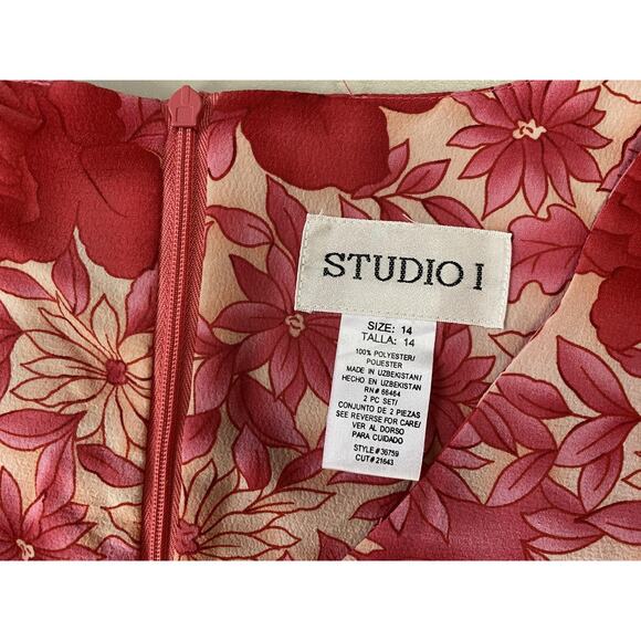 Vtg Y2K Studio I Dress Womens 14 Pink Retro Garden Floral Sundress Midi Romantic - Picture 11 of 12